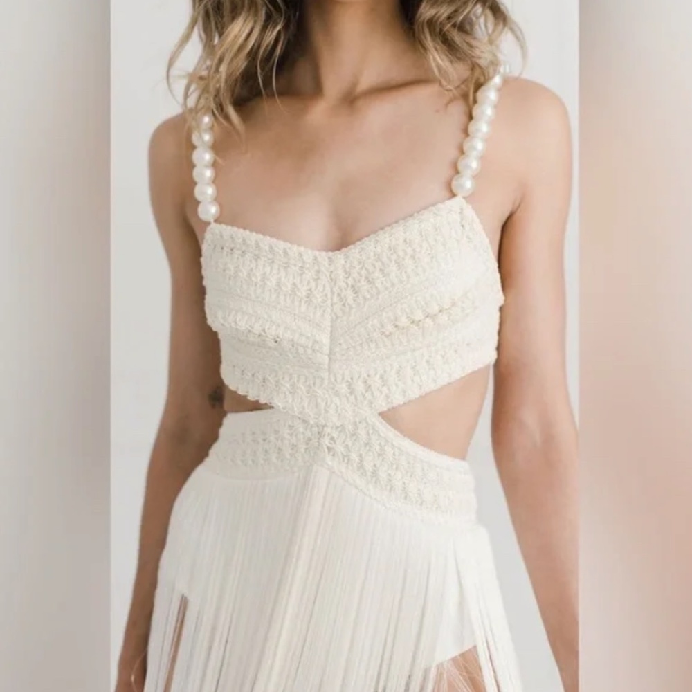 PatBO Fringe Beach Dress with Pearl Straps